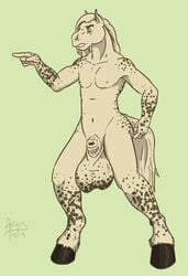 angry anthro asinusadlyram balls big_balls equine fur furry green_eyes hooves horse huge_balls hyper hyper_balls male male_only mammal navel pointing sagging_balls sheath solo spots