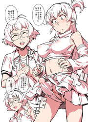 1boy 1futa 1girls akizuki_ryou blush breasts female femboy futanari glasses green_eyes human idolmaster idolmaster_dearly_stars intersex intravaginal_futanari large_breasts long_hair male male_pubic_hair monochrome panties penis penis_in_panties penis_peek pubic_hair ryou_akizuki sakurai_yumeko short_hair takemura_sesshuu text translation_request underwear yumeko_sakurai