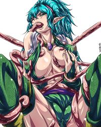 artist_request breasts cameltoe cisty cum cum_in_mouth elf erect_nipples fellatio female green_eyes green_hair hair jewelry leotard lightbringer long_hair oral pointy_ears rape restrained sash self_fondle taito tears tentacle thighhighs uncensored wink