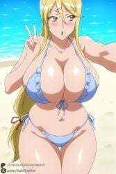 1female 1girl 1girls 2026 ai_generated artist_name bangs beach big_ass big_breasts bikini blonde_hair blue_bikini blush breasts cleavage collarbone curvy day frilled_bikini frills front-tie_top hair_between_eyes hi_res high_quality high_resolution highres highschool_of_the_dead huge_ass huge_breasts long_hair looking_at_viewer looking_to_the_side marikawa_shizuka navel ocean open_mouth outdoors patreon patreon_username sand selfie shiny_skin shizuka_marikawa side-tie_bikini_bottom solo swimsuit thigh_gap thighs unjobdespiert v very_long_hair water watermark yellow_eyes