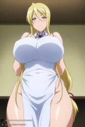 1female 1girl 1girls 2026 ai_generated apron artist_name bangs bare_shoulders big_ass big_breasts blonde_hair blush breasts closed_mouth covered_navel curvy detached_collar dress hair_between_eyes hi_res high_quality high_resolution highres highschool_of_the_dead huge_ass huge_breasts large_breasts long_hair looking_at_viewer marikawa_shizuka naked_apron patreon patreon_username red_ribbon ribbon shizuka_marikawa smile solo thick_thighs thighs unjobdespiert very_long_hair watermark white_dress wide_hips yellow_eyes