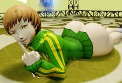 1girls 3d anonymous_artist ass ass_bigger_than_head ass_focus atlus big_ass bottomless brown_hair clothing commission dumptruck_ass female female_focus female_only flipping_off huge_ass looking_at_viewer middle_finger persona persona_4 satonaka_chie shadow_chie short_hair smile solo solo_female solo_focus thick thick_ass thick_thighs tomboy yellow_eyes
