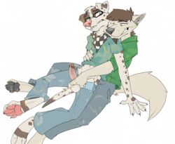 balls canine clothing dragondrawer duo ear_piercing eyewear furry furry_only gay glasses grope interspecies male mammal multiple_males open_pants pants paradox_(troublefree) penis piercing wolf