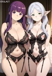 2girls ai_generated artist_name breasts elf elf_ears elf_female elf_girl erslait female female_only fern_(sousou_no_frieren) frieren frieren_beyond_journey's_end lingerie lingerie_only naked naked_female nipples nude nude_female pussy sousou_no_frieren