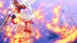 1girls ass breasts brown_hair character_request fatal_fury hips holding_object large_breasts mai_shiranui screencap