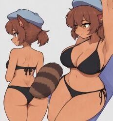 1girl ass_focus big_ass big_breasts bikini bikini_bottom bikini_top black_bikini female_focus female_only huge_breasts latam_virtual_youtuber mogambuzz raccoon_ears raccoon_girl raccoon_tail sexy_body sexy_female solo youtuber_girl