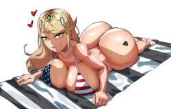 1girls american_flag_bikini ass ass_tattoo beach_towel big_ass big_breasts bikini bikini_top bottom_heavy bottomless bottomless_female breasts bubble_butt busty fat_ass female female_only huge_ass huge_breasts large_ass large_breasts looking_at_viewer lying lying_on_stomach makinakid monolith_soft mythra nintendo solo spade_tattoo tattoo thick_ass thick_thighs thunder_thighs wide_hips xenoblade_(series)