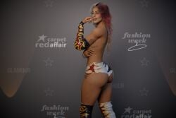 1girls 3d big_ass blender enigmaj female_focus female_only latina looking_at_viewer multicolored_hair solo_female tanned_female tattoo topless wwe wwe_diva zelina_vega