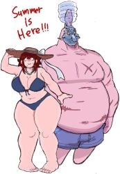 1boy 1girls auburn_hair beach beach_background big_breasts bikini bottom_heavy chubby chubby_female fat fat_male female friday_night_funkin friday_night_funkin_mod girlfriend_(friday_night_funkin) happy hat hips_wider_than_shoulders hourglass_figure huge_breasts korean_nooby_(artist) large_breasts leatherface_patrick_(friday_night_funkin) male mask masked massacre_girlfriend_(friday_night_funkin) millie_(mistful_crimson_morning) mistful_crimson_morning oc overweight overweight_male patrick_star pink_body shorts skin_mask spongebob_squarepants star starfish sweatdrop thick_thighs thighs wide_hips wind