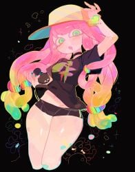 1girls belly_button choker fully_clothed gradient_hair harmony's_clownfish_(splatoon) harmony_(splatoon) hat medium_breasts petite petite_body petite_female pink_hair shorts simple_background solo_female source_request splatoon thick_thighs two-tone_hair usa37107692