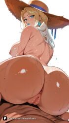 1boy 1girl ai_generated anus artist_name ass ass_focus back blonde_hair blue_eyes blue_lips breasts completely_nude earrings emma_frost emma_frost_(marvel_rivals) explicit fat_mons from_behind girl_on_top hat hetero huge_ass jewelry large_breasts lipstick long_hair looking_at_viewer looking_back makeup marvel marvel_comics marvel_rivals nipples nude parted_lips patreon pov pussy red_lips senpai_pixels shiny_skin simple_background solo_focus straw_hat sun_hat sweat thighs uncensored wet white_background white_queen x-men