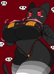 1girls angry anthro areolae big_breasts bikini black_fur black_skin blush blush_stickers breasts breasts_out cassettedream cat_girl clenched_hands clothing crossgender domestic_cat dream-cassette eyebrows eyepatch_bikini felid feline felis female furry furry_female genderswap genderswap_(mtf) highleg highleg_bikini horror horror_game hoshime hourglass_figure huge_breasts large_breasts meme micro_bikini nipples nyan_cat_(copyright) open_mouth red_eyes red_sclera rule_63 skull solo strapless striped_thighhighs tac_nayn tail thick_thighs thighhighs thong underboob v-shaped_eyebrows wide_hips