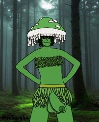 1boy 1femboy :3 :3_face artist_name background big_balls big_penis clothing curvaceous curvy curvy_figure detailed_background femboy femboy_only foreskin forest gigantic_penis grass grass_skirt grass_top green_hair green_skin hands_on_hips hovkasqka huge_balls huge_cock huge_eyes humanoid humanoid_penis looking_at_viewer male male_only massive_penis mold moss mushroom mushroom_cap mushroom_hat mushroom_humanoid mushroom_penis oc original_character penis pixel_(artwork) pixel_art solo thick_thighs thighs