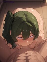 1girls ai_generated blush green_hair nipples patreon patreon_username ponytail purple_eyes pussy short_hair side_ponytail small_breasts sousou_no_frieren ubel_(sousou_no_frieren) xzollosez