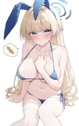 1girls artist_request asuma_toki bikini blonde_hair blue_archive blue_eyes blush breasts carrot fake_animal_ears fake_rabbit_ears female_focus female_only halo large_breasts long_hair looking_at_viewer simple_background solo solo_female swimsuit thighhighs toki_(blue_archive) toki_(bunny)_(blue_archive) white_background