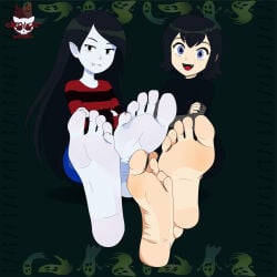 2girls adventure_time feet feet_fetish feet_focus feet_together female female_focus female_only foot_fetish glitchycat_(artist) hotel_transylvania looking_at_viewer marceline mavis_dracula showing_feet smile smiling_at_viewer soles soles_female vampire vampire_girl