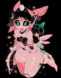 >_< 1girl 1girls angels_of_delusion aria_(zenless_zone_zero) black_background black_sclera blush blushing bottom_heavy bow breasts closed_eyes female female_focus green_bow green_eyes headpiece hips hips_wider_than_shoulders hoyoverse mihoyo pink pink_hair robot robot_girl robot_humanoid small_breasts solo_female thick_thighs thighs usa37107692 wide_hips wings zenless_zone_zero