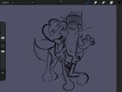 algebralien alien art_program_in_frame battle_for_dream_island bfdi doodle dubious_consent four_(bfb) licking licking_face object_shows paws pencil_(bfdi) sketch tears tongue touching