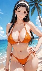 1girls ai_generated beach big_breasts bikini black_hair chizuru_kagura hairband huge_breasts king_of_fighters kofwaifus light-skinned_female light_skin long_hair outdoors pale-skinned_female pale_skin panties thick