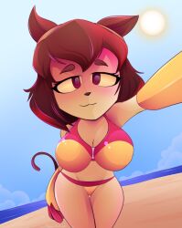 beach big_ass big_breasts bikini bikini_top cat_ears catgirl furry furry_female gameoverse glitch_productions kit_(gameoverse) kit_bodega short_hair