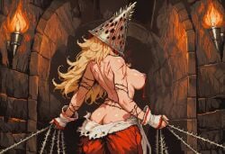 1girls abs ai_generated barbed_wire bleeding blonde_hair blood bloody_clothes breasts cuts face_covered female gloves helmet horror horror_(theme) large_breasts long_hair messy_hair muscles muscular muscular_female nipples original original_character paigen pants pierced_nipples pixel_art pussy sash scratches spiked_helmet spikes toned_body