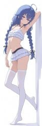 ai_generated blue_eyes blue_hair full_body hand_on_hair looking_at_viewer revealing_clothes roxy_migurdia side_view small_breasts standing stockings white_stockings