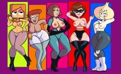 2023 5girls alternate_version_available areolae big_breasts black_boots blonde_hair bodysuit boots bottomwear breast_focus breasts brown_eyes brown_hair crossover danny_phantom debbie_turnbull debs_turnbull dexter's_laboratory dexter's_mom female female_only flashing flashing_breasts footwear full_body gloves hair half-closed_eyes hand_behind_head hand_on_hip helen_parr high_heel_boots hips jacket latex latex_gloves legs lips madeline_fenton mature mature_female milf mother multiple_females multiple_girls nipples one_eye_closed orange_hair pants pills-in-a-little-cup presenting presenting_breasts purple_eyes purple_pants robotboy shirt_up short_hair smile steven_universe superheroine the_incredibles thick_lips thigh_boots thighs topless unzipped unzipped_bodysuit vidalia_(steven_universe) white_boots white_pants wide_hips wink winking yellow_gloves