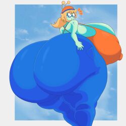1girls antennae ass_bigger_than_head asscheeks back_view big_ass big_breasts big_hips big_thighs big_tits blonde_hair blue_glasses blushing bottom_heavy breasts_bigger_than_head colonbey curvy curvy_body curvy_female curvy_figure curvy_hips erect_nipples eyelashes female freckles freckles_on_face glasses green_body green_eyes green_skin hand_on_ass headwear high_resolution highres huge_ass huge_breasts huge_hips huge_thighs huge_tits jeans looking_back nipple_bulge nipple_outline nipples oc orange_topwear original_character simple_background solo solo_female tied_hair tight_clothing tight_fit top_heavy voluptuous voluptuous_female
