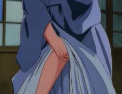 1990s_(style) 1993 1girl 1girls animated animated_gif anime_screenshot black_hair blush breasts breasts_out closed_eyes female fingering grabbing_own_breast groping groping_breast han'eri housewife indoors japanese_clothes kimono lonely lowres masturbation mature_female medium_breasts michiyo_suhiro middle_aged middle_aged_female middle_aged_woman mole mole_under_eye nipples obidome obijime retro_artstyle showa_era sound sweat tagme youjuu_sensen_adventure_kid