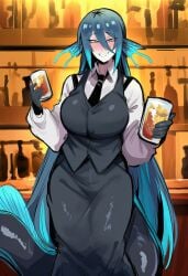 1girls ai_generated bartender eel kortai lesbian novelai original_character reference_sheet tagme