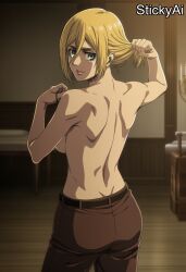 accurate_art_style ai_generated anime_coloring attack_on_titan curvy female female_only mature mature_female milf pinup shingeki_no_kyojin solo solo_female solo_focus stickyai