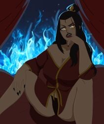 avatar_legends avatar_the_last_airbender azula breasts fire_nation glowing_eyes legs_apart long_fingernails long_hair mutty nickelodeon nightgown panties princess sharp_teeth thighs