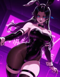 1girl 1girls ai_generated animal_ears asymmetrical_legwear balecxi bare_shoulders black_bow black_bowtie black_hair black_legwear black_leotard black_lips black_nails black_thighhighs blue_eyes bow bowtie breasts bridal_gauntlets bunnysuit cleavage clothing collarbone covered_navel cowboy_shot curvaceous curvaceous_female curvaceous_figure curvy curvy_figure detached_collar detached_sleeves earrings elbow_gloves evil_smile fake_animal_ears female female_focus gloves glowing_eyes highleg highleg_leotard hoop_earrings inviting inviting_to_sex jewelry large_breasts legwear leotard lipstick long_hair looking_at_viewer makeup marvel marvel_comics marvel_rivals neon_lights pantyhose parted_bangs playboy_bunny presenting presenting_ass presenting_breasts presenting_hindquarters presenting_self psylocke psylocke_(sai)_(vengeance) purple_lips rabbit_ears seductive seductive_look seductive_smile single_leg_pantyhose single_thighhigh skindentation smile solo strapless strapless_leotard thick_thighs thigh_strap thighhighs thighs traditional_bowtie uneven_legwear voluptuous voluptuous_female wide_hips wrist_cuffs