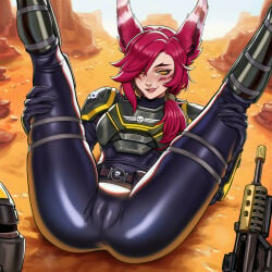 1girls ai ai_assisted ai_generated crossover helldivers latex_clothing league_of_legends legs_apart legs_spread licking_lips looking_at_viewer prussia123 seductive_eyes seductive_look sexy sexy_body sexy_clothing sexy_female sexy_pose skin_tight tactical_clothes tactical_gear tactical_gloves tactical_vest vastaya weapon xayah