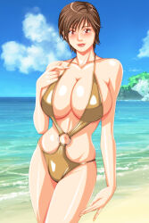 1girls 2019 beach big_breasts breasts brown_eyes brown_hair cleavage female female_only hair hips huge_breasts kitano_takako lips lovemilf mature mature_female mature_woman milf mother o-ring o-ring_swimsuit payanpayami short_hair smile solo solo_female swimsuit thighs yellow_swimsuit
