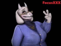 1girls artist:focusxxx fully_clothed glasses looking_at_viewer peace_sign red_eyes request safe_for_work teacher teacher_outfit toriel toriel_(deltarune) white_fur
