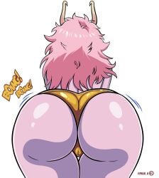 1girls alternate_costume ass ass_focus back back_view big_ass bikini_bottom bottomwear bubble_ass bubble_butt english english_text female female_only hair horns huge_ass long_hair lower_body lower_body_focus mina_ashido mina_ashido_time-skip motion_lines my_hero_academia onomatopoeia pills-in-a-little-cup pink_body pink_hair pink_skin post-timeskip solo solo_female swimwear text white_background yellow_bikini yellow_bikini_bottom