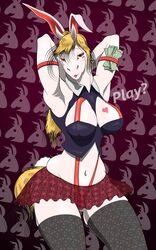 animal_ears blonde_hair cleavage equine fake_animal_ears female furry horse nyonyo red_eyes skirt solo thighhighs