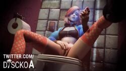 1girl black_bra d.va dildo discko masturbation overwatch phone pink_fishnets pink_hair toilet toilet_paper