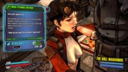 3d animated black_hair borderlands borderlands_2 breasts brown_hair closed_eyes clothed collar deepthroat fellatio goggles hair lipstick makeup nipples oral patricia_tannis penis pizza rpg short_hair small_breasts source_filmmaker sucking tdw unseen_male_face zer0_(borderlands)