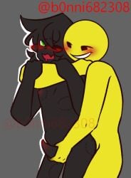 bite_marks black_body gay gay_male green_eyes handjob jerkingoff_another minecraft smiley_face verity yaoi yellow_body yellow_skin
