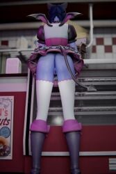 1girls 3d blender blizzard_entertainment blue_hair blue_skin enigmaj female female_focus female_only no_panties overwatch pussy skirt solo_female tail thighhighs upskirt widowmaker