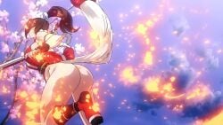 1girls ass breasts brown_hair character_request fatal_fury hips holding_object large_breasts mai_shiranui screencap