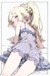 ai_generated back_view blonde blonde_female blonde_hair lillie_(pokemon) pokemon yellow_hair yellow_hair_female