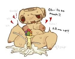 1boy 1girl bigger_female breasts chubby_female cum cum_in_pussy dandy's_world dandy_(dandy's_world) female_penetrated giantess heart_symbol hyper_cum larger_female male_penetrating q3yup shelly_(dandy's_world) size_difference smaller_male tagme