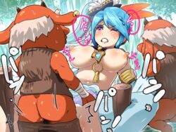 areolae ass blue_hair blush bokoblin boris_(noborhys) breasts hyrule_warriors lana_(the_legend_of_zelda) large_breasts monster nintendo nipple puffy_nipples purple_eyes sweat tagme the_legend_of_zelda vaginal_penetration wink