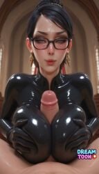 ai_assisted ai_generated animated artist_request bayonetta bayonetta_(character) blush bodysuit boobjob breast_squeeze breasts collarbone dreamtoon erection female large_breasts large_cock lips looking_at_viewer nipples paizuri penis pov skin_tight solo solo_focus sound straight tagme uncensored video