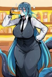 1girls ai_generated bartender eel kortai lesbian novelai original_character reference_sheet tagme
