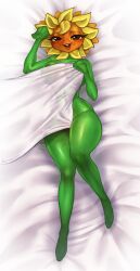 anthro anthrofied ass bed bed_sheet bedding bedroom bedroom_eyes bedroom_setting bedsheets blush blushing blushing_at_viewer body_pillow body_pillow_design breasts electronic_arts flora_fauna freckles looking_at_viewer lying lying_on_bed peak plant plant_humanoid plantie plants_vs._zombies plants_vs_zombies popcap_games solar_flare_(pvz) sunflower_(pvz) tagme thick_thighs tuff video_game_character video_games