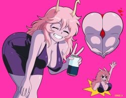 1girls amen_pose amen_pose_(meme) ass ass_shot bent_forward big_ass black_dress closed_eyes dress drink female female_only hair heart hearts holding_drink holding_object horns huge_ass long_hair meme meme_reference mina_ashido mina_ashido_time-skip multiple_view my_hero_academia pantyshot peace_sign pills-in-a-little-cup pink_background pink_body pink_hair pink_skin post-timeskip praise_da_booty_(meme) short_dress smile solo solo_female waving